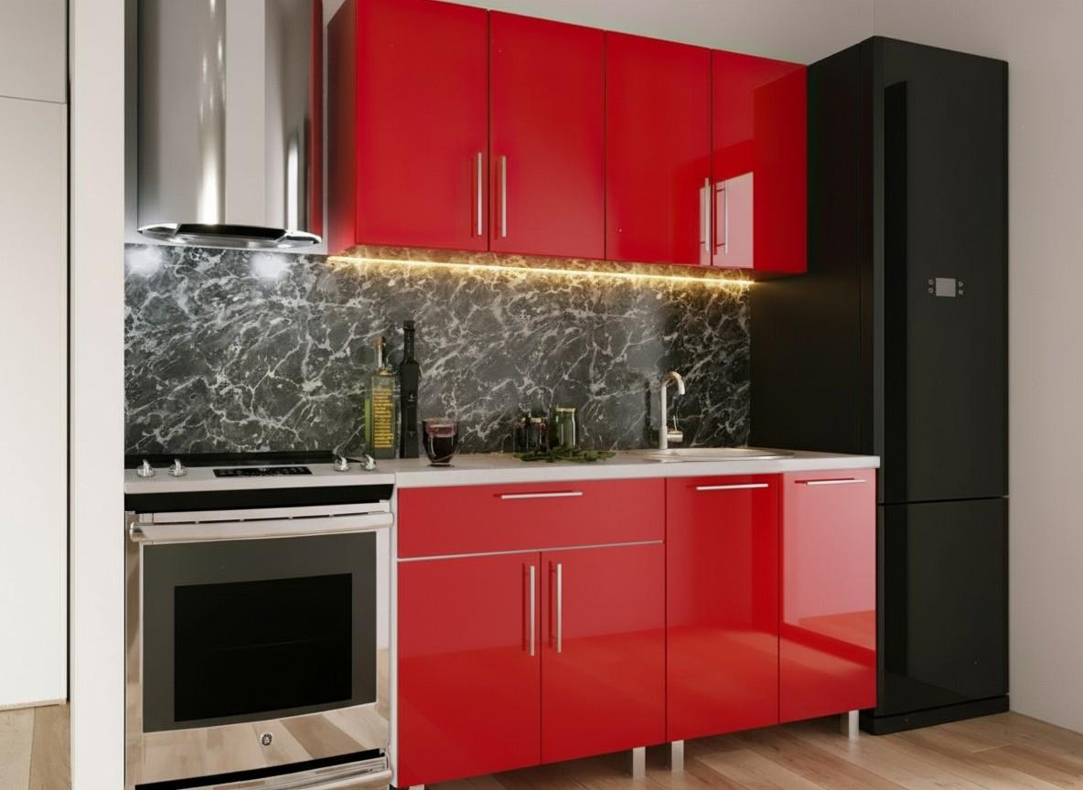 Set mobila bucatarie PS Mini 1.6 m (MDF lucioasa) Rosu