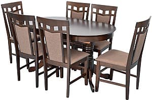 Set de masa si scaune Evelin HV-31N Chocolate + 6 scaune Deepa R Chocolate / Ekea12 Dark Brown