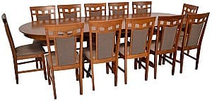 Набор стол и стулья Evelin HV-33V Burnish Oak + 12 стульев Deepa R Burnish Oak / Ekea12 Dark Brown