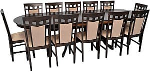 Набор стол и стулья Evelin HV-33V Chocolate + 12 стульев Deepa R Chocolate / NV-3WP Beige