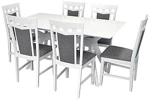 Набор стол и стулья Evelin Raffles Rectangular White + 6 стульев Deepa R White / NV-10WP Grey