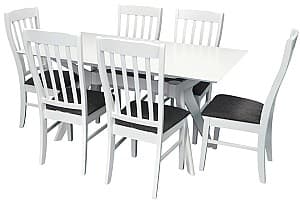 Set de masa si scaune Evelin Raffles Rectangular White + 6 scaune Wenyi White / NV-10WP Grey