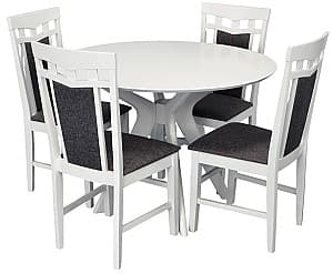 Set de masa si scaune Evelin Raffles Round White + 4 scaune Deepa R White / NV-10WP Grey