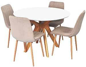 Set de masa si scaune Evelin Raffles Round White / Bella Beech + 4 scaune XR-154Wo Light Beige 8