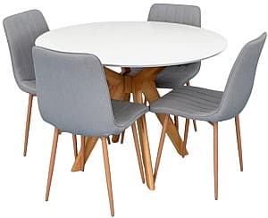 Set de masa si scaune Evelin Raffles Round White / Bella Beech + 4 scaune XR-154Wo Light Grey 3
