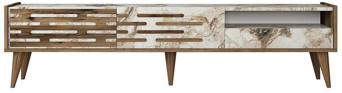 Tumba pentru televizor Trendy Valensiya Nuc (Maro)/Alb/Marmura