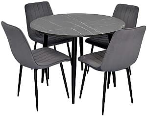 Набор стол и стулья Evelin DT 402-6B + 4 стула XR-154 B (Черный) / Dark Grey 57 (Темно Серый)