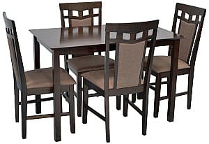 Set de masa si scaune Evelin GLORIA Chocolate + 4 scaune Deepa R Chocolate / Ekea12 Dark Brown