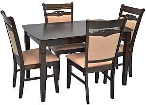 Set de masa si scaune Evelin HV-27V Chocolate + 4 scaune HV-3167 Chocolate / NV-3WP Beige