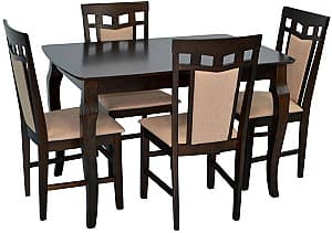 Set de masa si scaune Evelin HV-29V Chocolate + 4 scaune Deepa R Chocolate / NV-3WP Beige