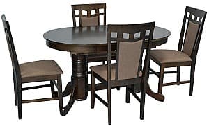 Set de masa si scaune Evelin HV-31N Chocolate + 4 scaune Deepa R Chocolate / Ekea12 Dark Brown