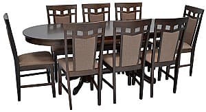 Набор стол и стулья Evelin HV-31N Chocolate + 8 стульев Deepa R Chocolate / Ekea12 Dark Brown