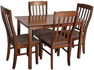 Set de masa si scaune Evelin Gloria Burnish Oak + 4 scaune Wenyi Burnish Oak / Ekea12 Dark Brown