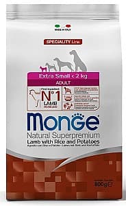 Hrana uscata pentru caini Monge EXTRA SMALL ADULT LAMB/RICE/POTATOES 800gr