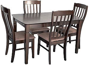 Set de masa si scaune Evelin HV-27V Chocolate + 4 scaune Wenyi Chocolate / Ekea12 Dark Brown