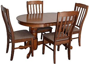 Set de masa si scaune Evelin HV-31N Burnish Oak + 4 scaune Wenyi Burnish Oak / Ekea12 Dark Brown