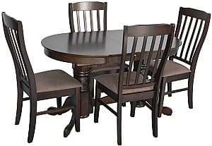 Set de masa si scaune Evelin HV-31N Chocolate + 4 scaune Wenyi Chocolate / Ekea12 Dark Brown