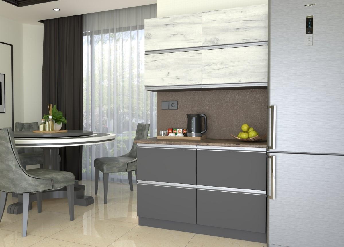 Set mobila bucatarie Yasen Madera 1.2 m (sertare) Stejar Kraft Alb / Grafit Gri