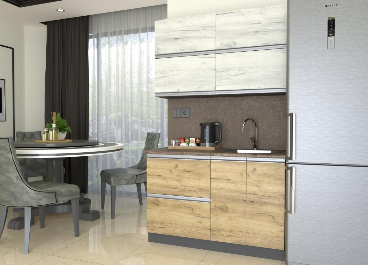 Set mobila bucatarie Yasen Madera 1.2 m (dulap sub chiuvetă) Stejar Kraft Alb / Stejar Kraft Auriu