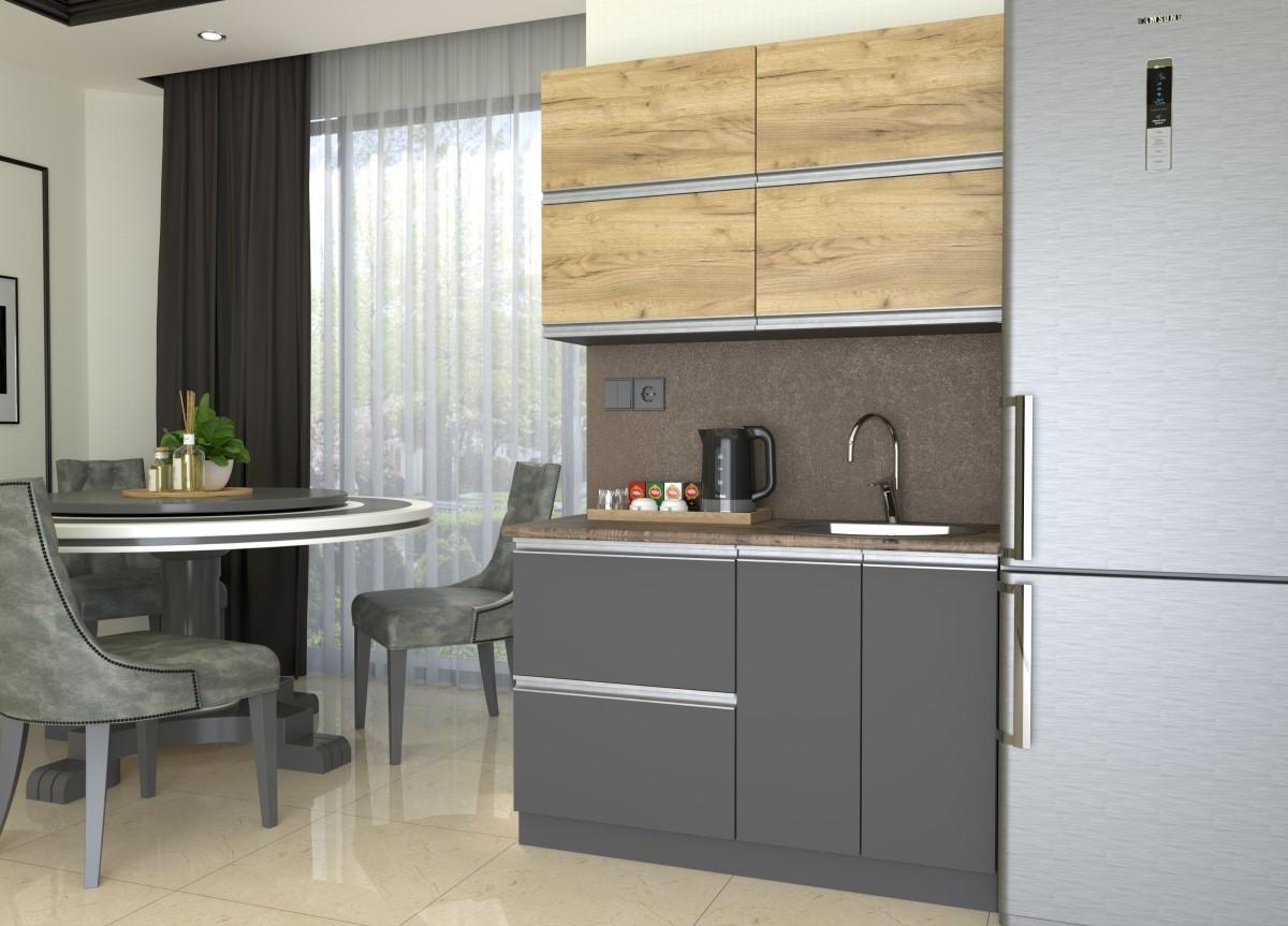 Set mobila bucatarie Yasen Madera 1.2 m (dulap sub chiuvetă) Stejar Kraft Auriu / Grafit Gri