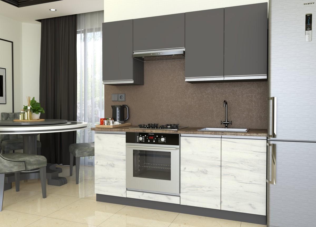 Set mobila bucatarie Yasen Madera 1.8 m Grafit Gri / Stejar Kraft Alb