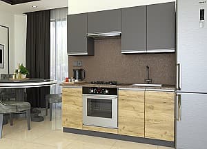 Set mobila bucatarie Yasen Madera 1.8 m Grafit Gri / Stejar Kraft Auriu