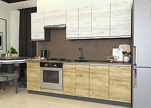 Set mobila bucatarie Yasen Madera 2.4 m Stejar Kraft Alb / Stejar Kraft Auriu