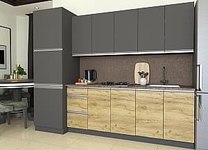 Set mobila bucatarie Yasen Madera 2.6 m Grafit Gri / Stejar Kraft Auriu