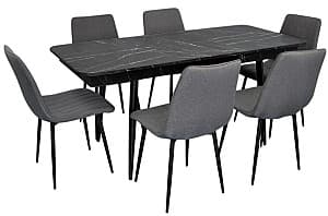 Set de masa si scaune Evelin DT 431-3R B + 4 scaune XR-154 B / Grey 5 (Gri)