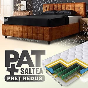 Pat Ambianta Rio 1.4 m Cărămiziu + Saltea Salt Confort Clasic 140x200