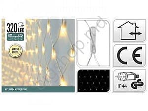 Luminite de Craciun Gimi 320LED, alb-cald cablu transparent