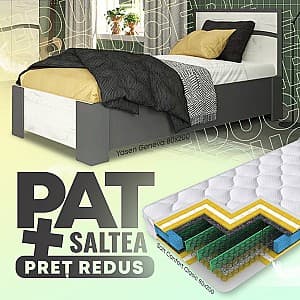 Pat Yasen Geneva 0.8 m Grafit / Stejar Kraft Alb + Saltea Salt Confort Clasic 80x200