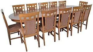 Набор стол и стулья Evelin HV-33V Burnish + 12 стульев DEPPA R Burnish/F-789 Brown