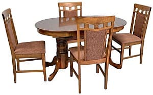 Set de masa si scaune Evelin HV-31N Burnish Oak + 4 scaune Deepa R Burnish Oak / F-789 (Maro)