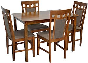 Набор стол и стулья Evelin GLORIA Burnish Oak + 4 стула Deepa R Burnish Oak / Ekea12 Dark Brown