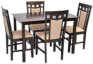 Set de masa si scaune Evelin GLORIA Chocolate + 4 scaune Deepa R Chocolate / NV-3WP Beige