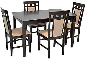 Set de masa si scaune Evelin HV-27V Chocolate + 4 scaune Deepa R Chocolate / NV-3WP Beige