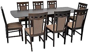 Set de masa si scaune Evelin HV-27V Chocolate + 8 scaune Deepa R Chocolate / Ekea12 Dark Brown