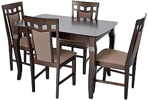 Set de masa si scaune Evelin HV-29V Chocolate + 4 scaune Deepa R Chocolate / Ekea12 Dark Brown