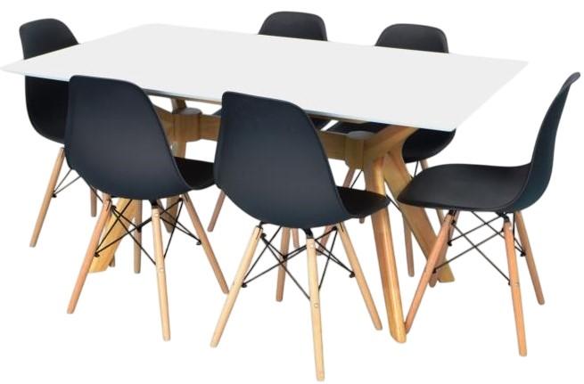 Set de masa si scaune Evelin Raffles Rectangular White / Bella Beech + 6 scaune LC-021 Black