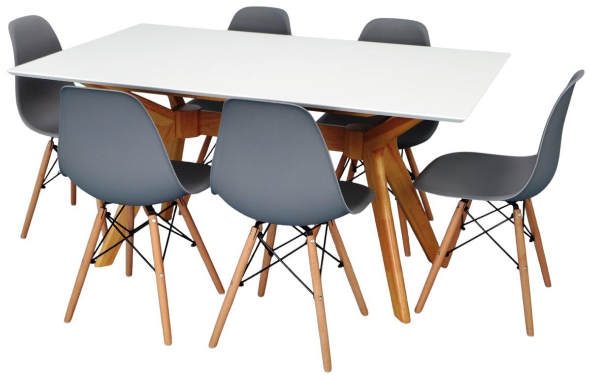 Set de masa si scaune Evelin Raffles Rectangular White / Bella Beech + 6 scaune LC-021 Grey