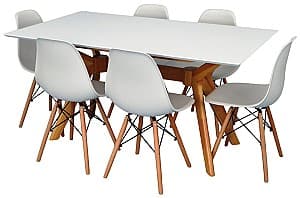 Набор стол и стулья Evelin Raffles Rectangular White / Bella Beech + 6 стульев LC-021 White