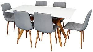 Набор стол и стулья Evelin Raffles Rectangular White / Bella Beech + 6 стульев XR-154Wo Light Grey-3