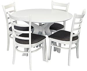 Набор стол и стулья Evelin Raffles Round White + 4 стула COCO White / NV-10WP Grey