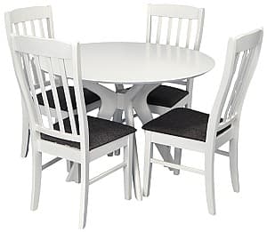 Set de masa si scaune Evelin Raffles Round White + 4 scaune Wenyi White / NV-10WP Grey