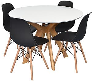 Set de masa si scaune Evelin Raffles Round White / Bella Beech + 4 scaune LC-021 Black