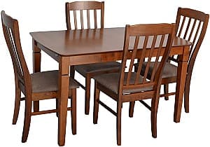 Set de masa si scaune Evelin HV-27V Burnish Oak + 4 scaune Wenyi Burnish Oak / Ekea12 Dark Brown