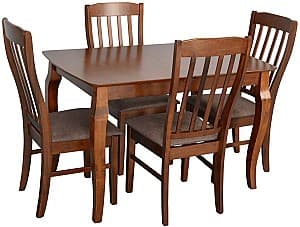 Set de masa si scaune Evelin HV-29V Burnish Oak + 4 scaune Wenyi Burnish Oak / Ekea12 Dark Brown