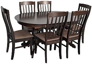 Set de masa si scaune Evelin HV-33V Chocolate + 6 scaune Wenyi Chocolate / Ekea12 Dark Brown