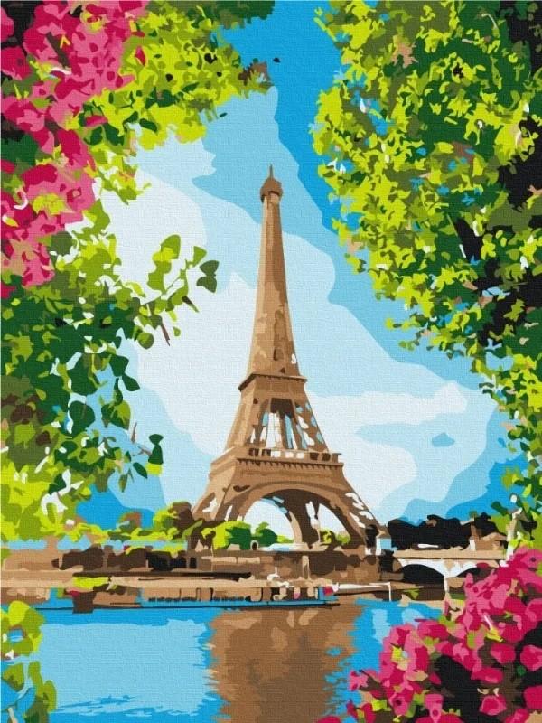 Tablou pe numere BrushMe Vedere florală a Turnului Eiffel (RBS52706)